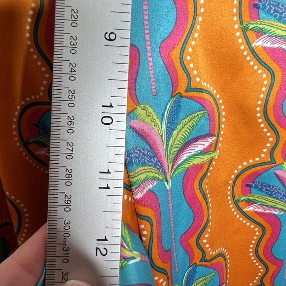 Chelsea Peers Pajama Set Womens Large 14 Orange Tropical Satin 2 Piece Wrap Top - Picture 15 of 16